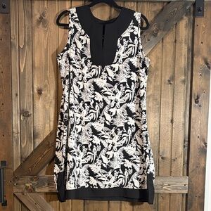 raya sun Black & White Floral Sleeveless Shift Dress